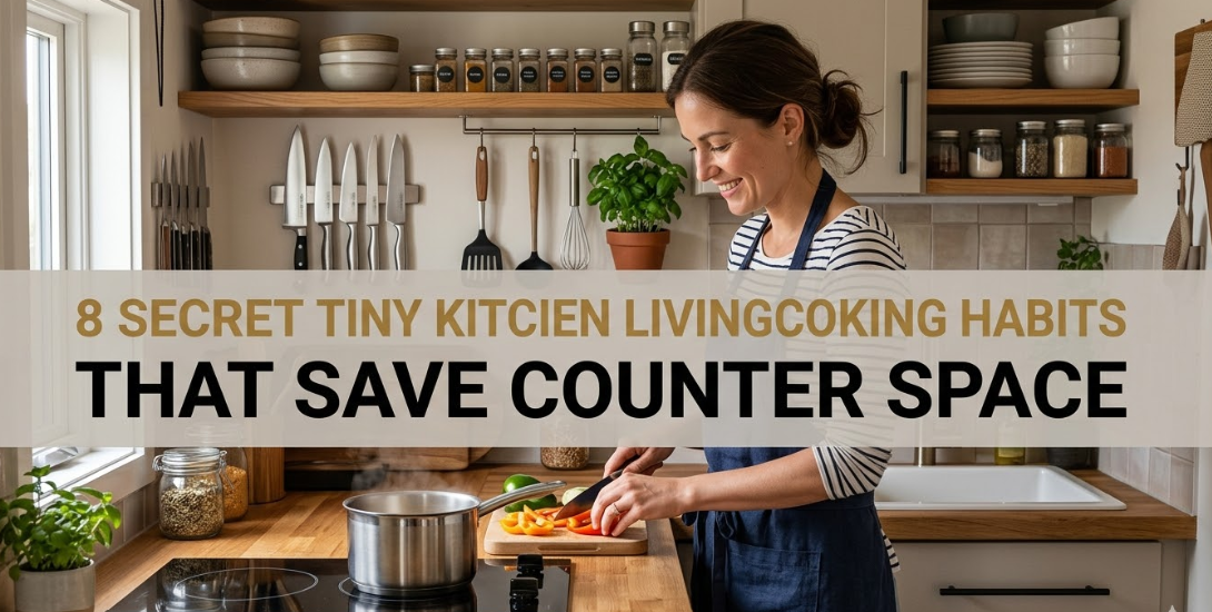 8 Secret Tiny Kitchen Living Cooking Habits That Save Counter Space